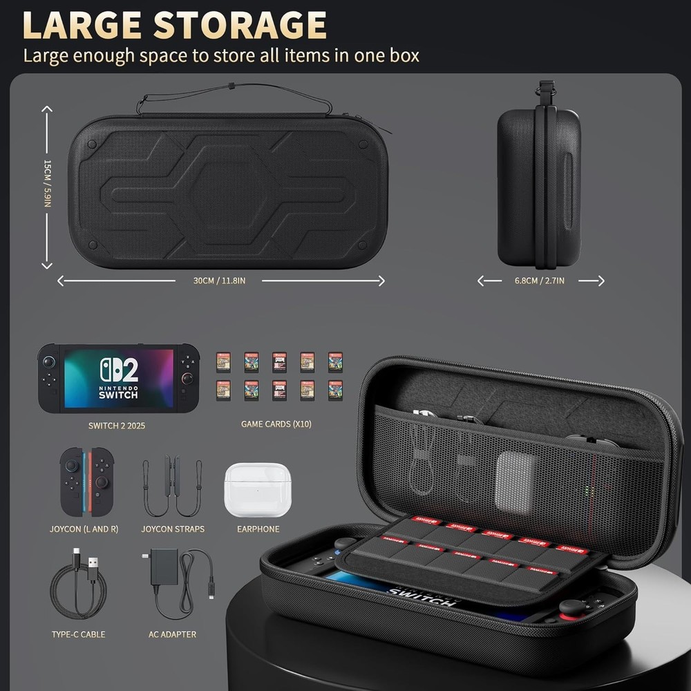 Nintendo Switch 2 Hard Case, Glass Screen Protector, And Protector Case Bundle