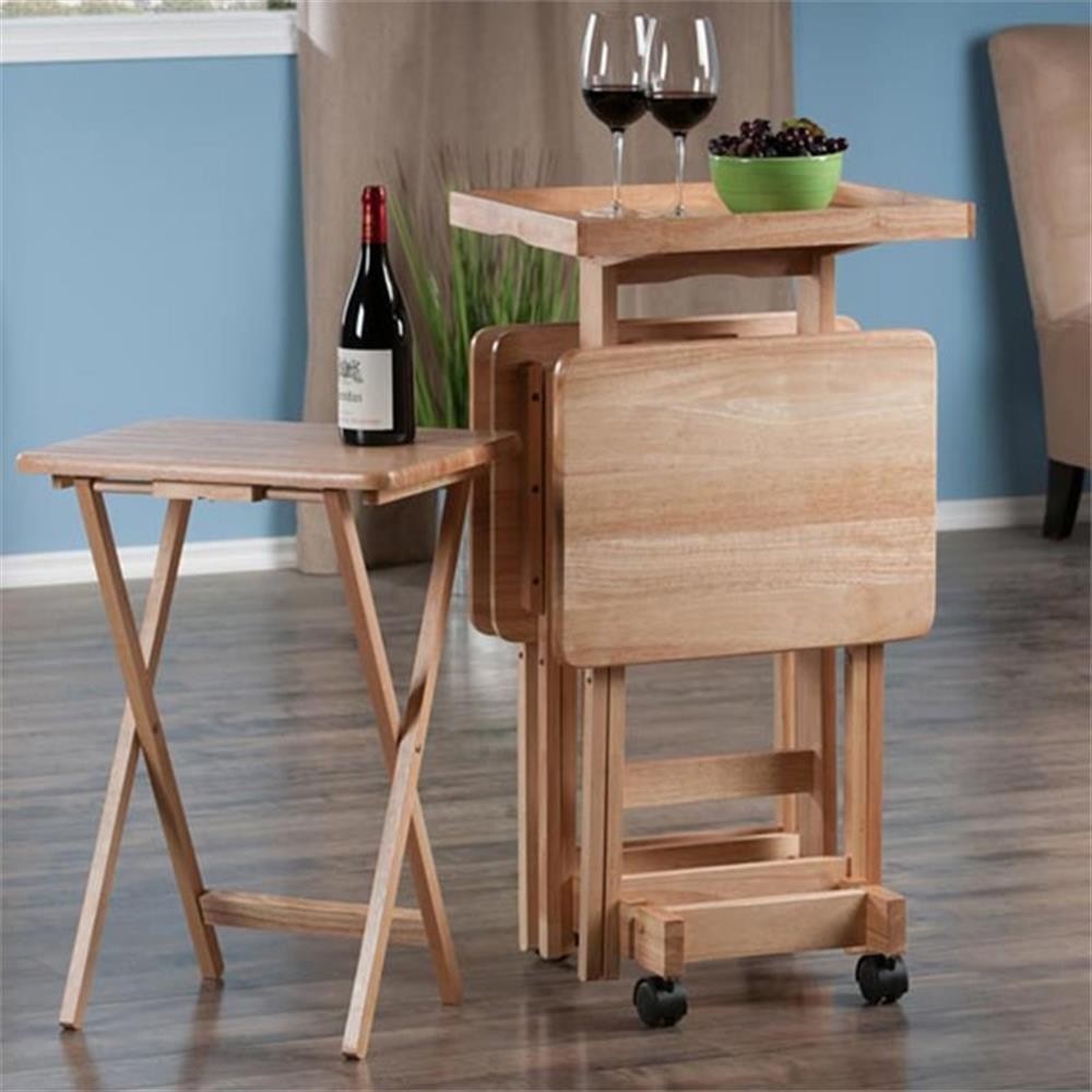 Bowery Hill 6-Piece Transitional Solid Wood Snack Table Set in Natural