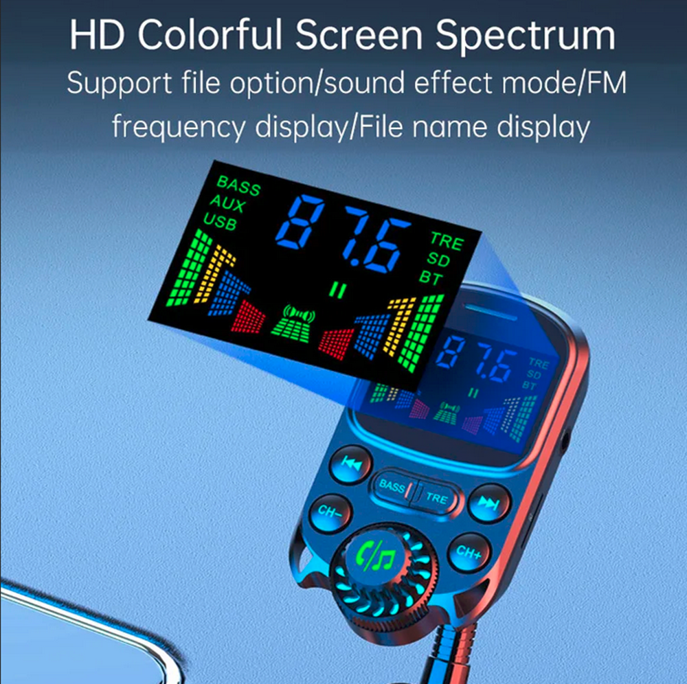 Bluetooth Car Wireless FM Transmitter Adapter USB PD Fast Charger AUX Hands-Free