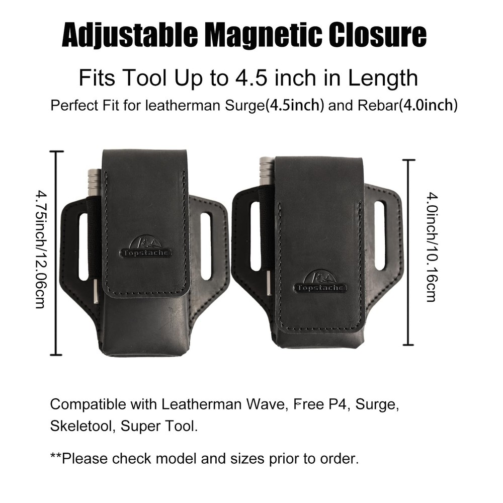 Topstache Leather Multitool Sheath for Belt - Holder Black