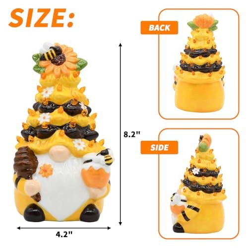Timer - Spring Bumble Bee Gnomes Decorations Lighted Up Ceramic Gnome Yellow