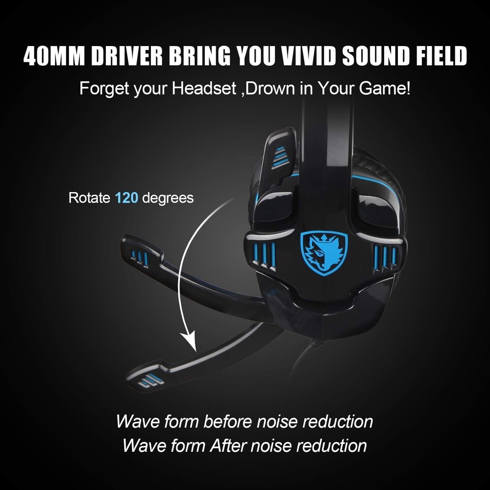 Gaming Headset Compatible With Xbox One, PS4, PC, Volume Controller, Noise Cance