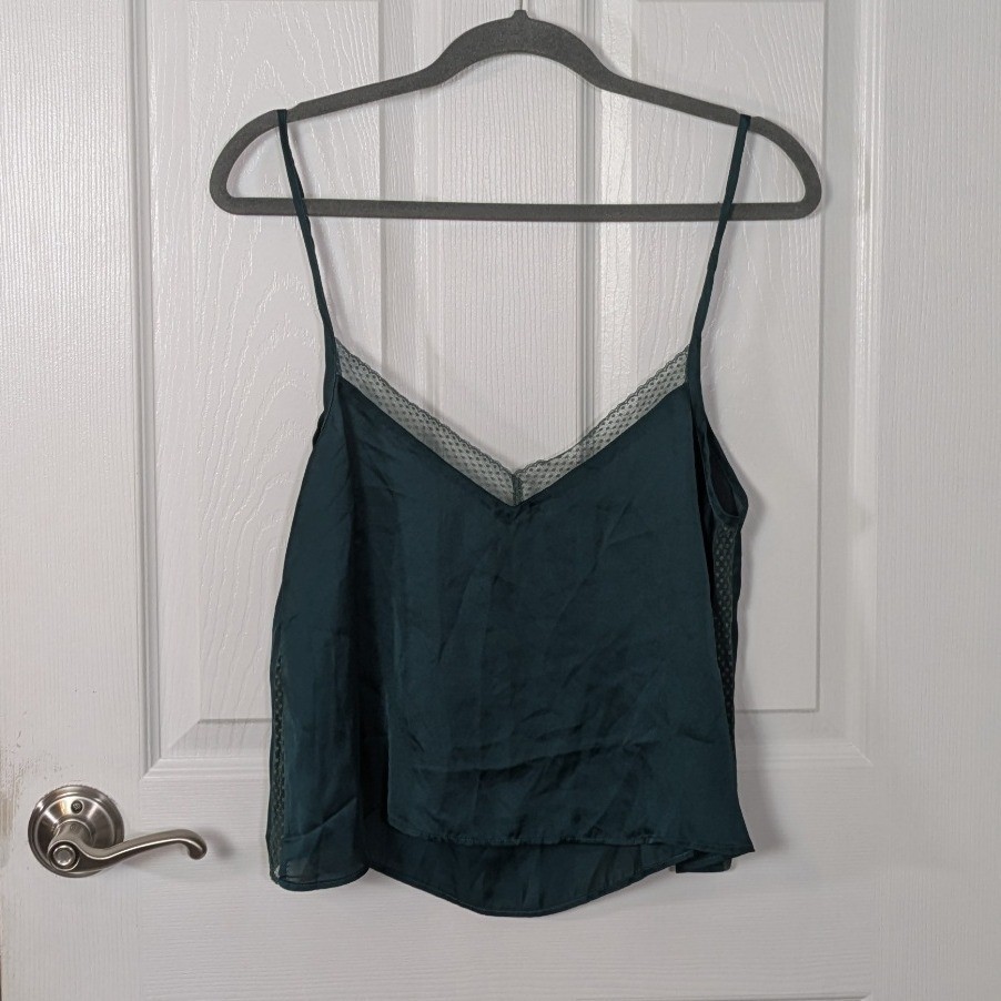 NWT Aerie Cami Top Lace Trim Satin Sleeveless Tank Top Green Size Small