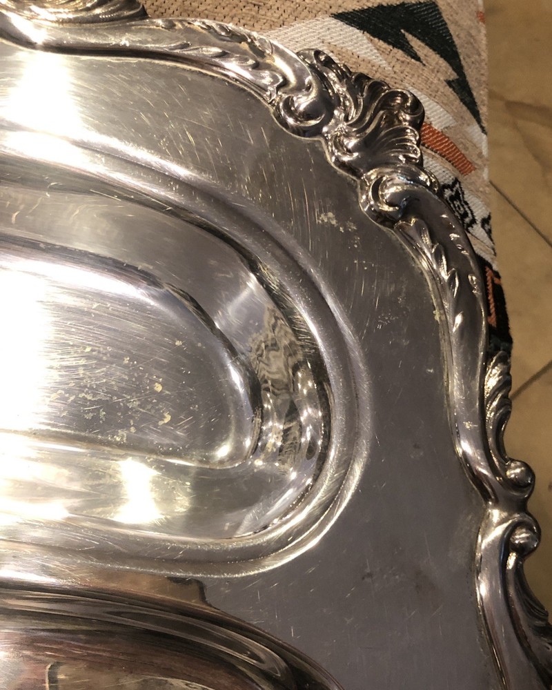 VTG,Heavy,extra large (24"x16")Silverplate Meat Serving Tray W Handles 3 Section