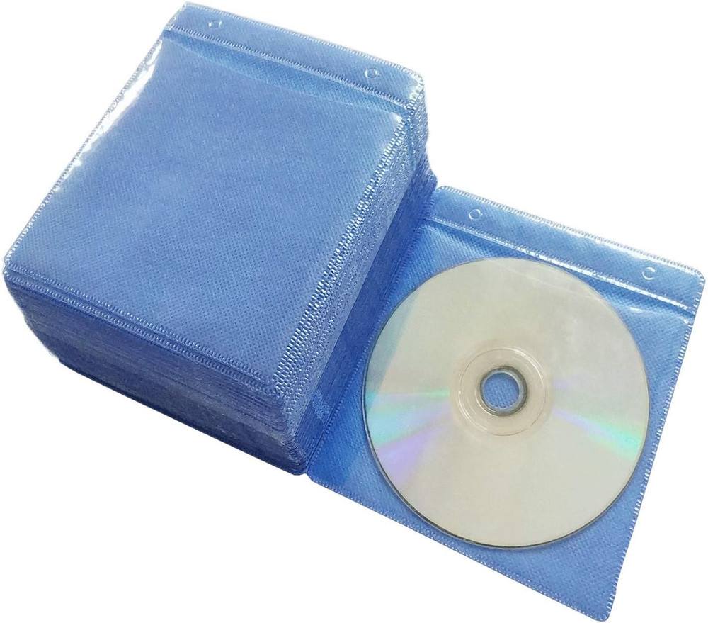 100 Pack CD DVD Sleeves Thick Non-Woven Double-Sided Storage Refill Blue