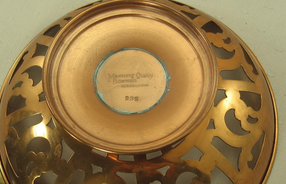 Vtg. Copper Fruit Bowl Dish Manning Bowman Quality Meriden Conn. No 232 Footed
