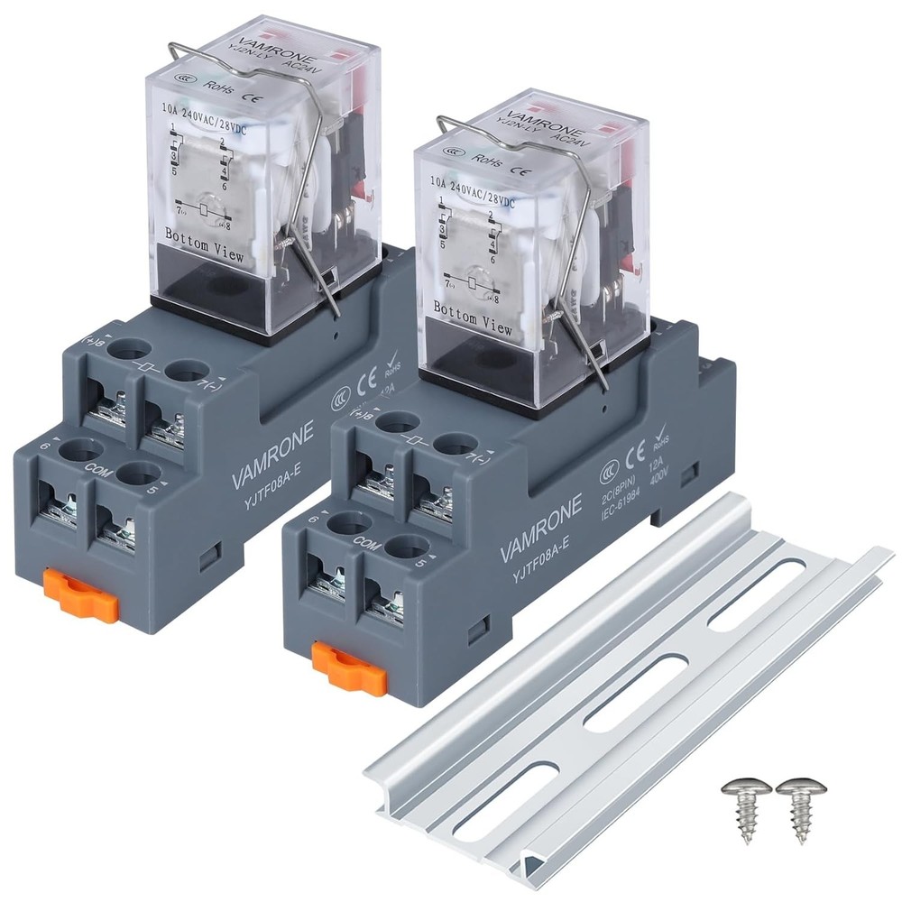 Reliable 10AMP Electromagnetic Relay, 24VAC with Socket Base & LED - 2PCS