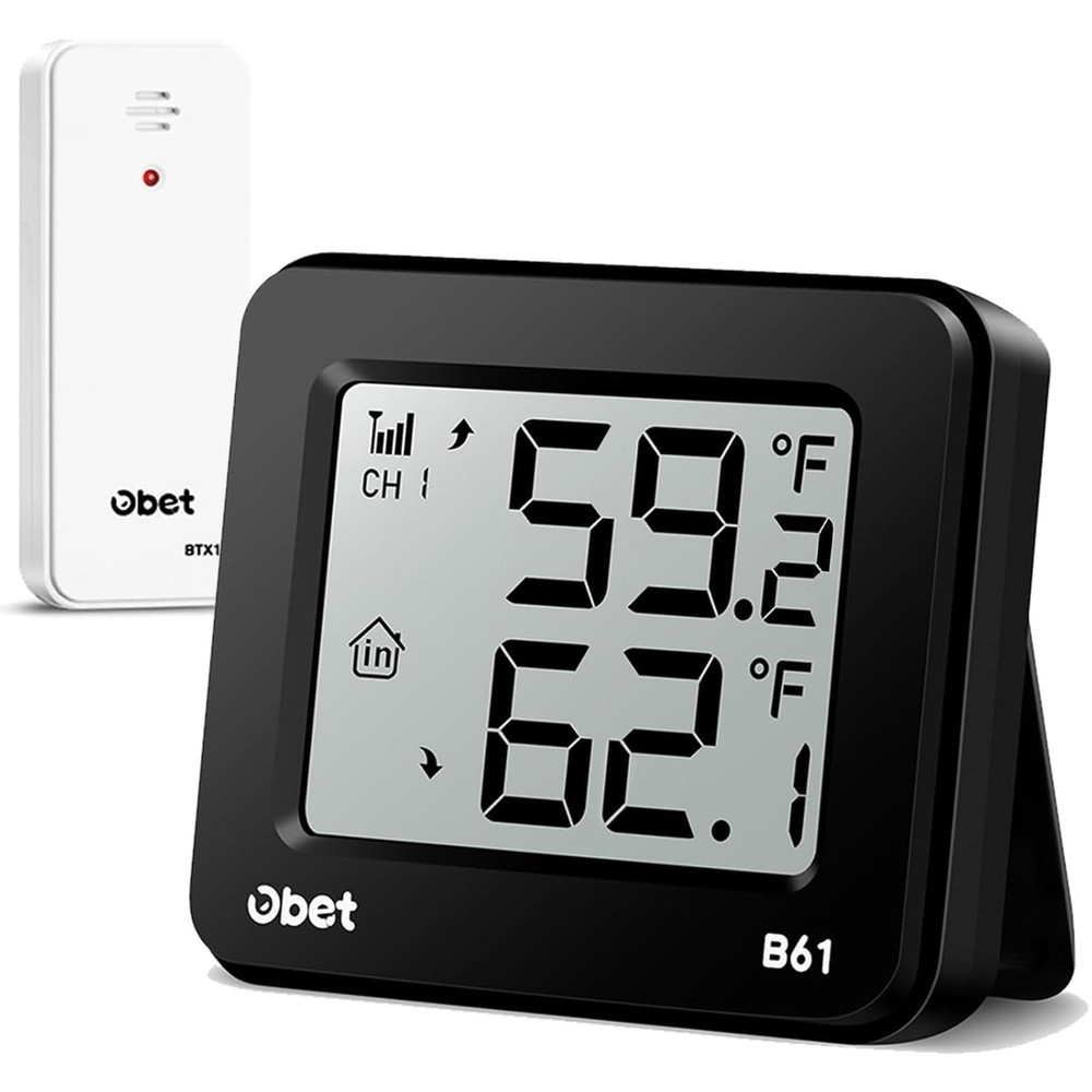 OBET Indoor Outdoor Thermometer Wireless 1 Sensor, Black