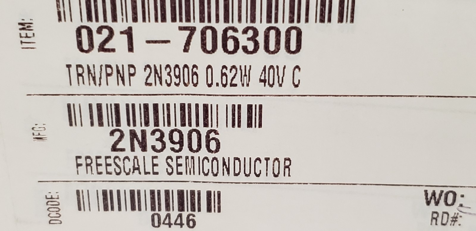 2N3906 GENERAL PURPOSE TRANSISTORS, 0.62W, 40V (LOT OF 200) NNB