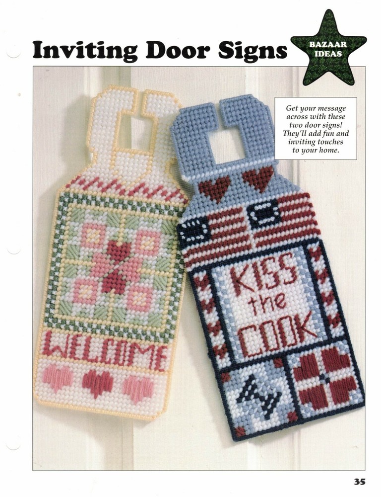 Inviting Doors Hanger Signs Plastic Canvas Patterns Project By Leisure Arts