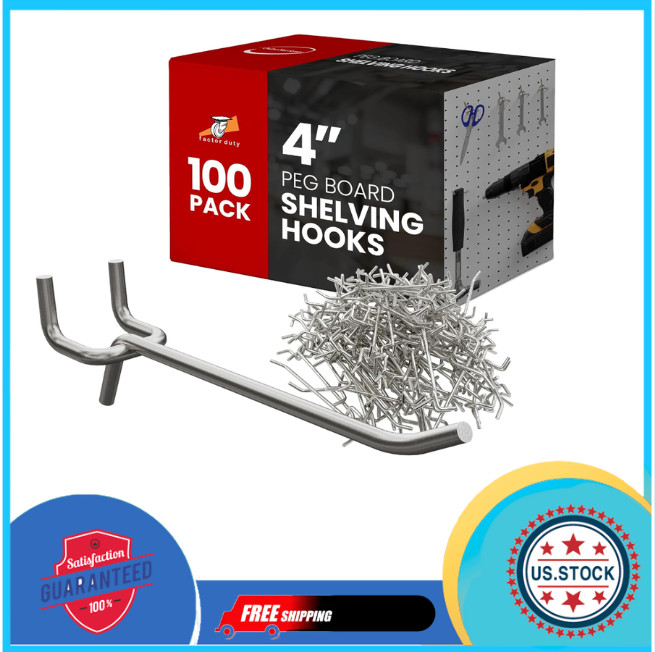 100 Pack PEG Board Pegboard Shelving Hooks 4" Length Metal