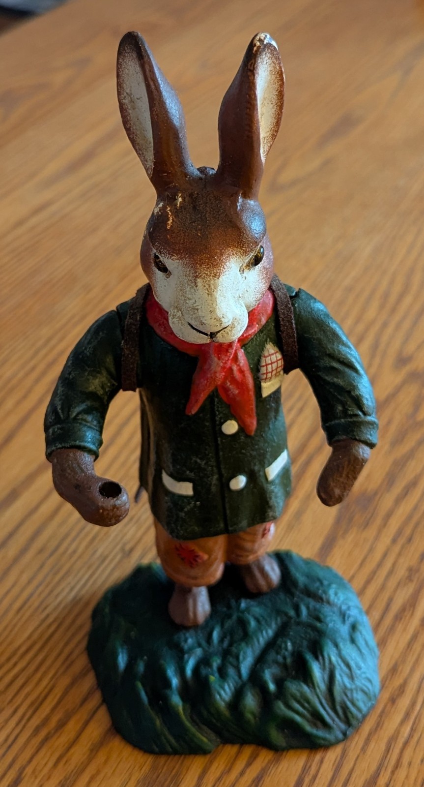 Vintage Cast Iron Door Stop Garden Figurine Rabbit Painted Bunny Easter 9"