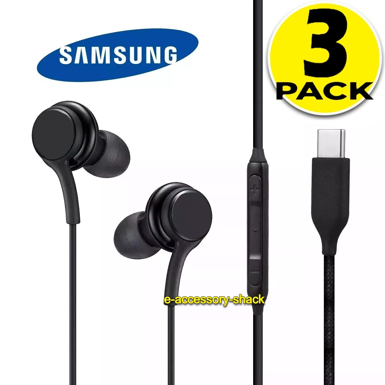 3 Pack USB-C Earbuds Earphones Stereo Braided Cable OEM Original Samsung AKG