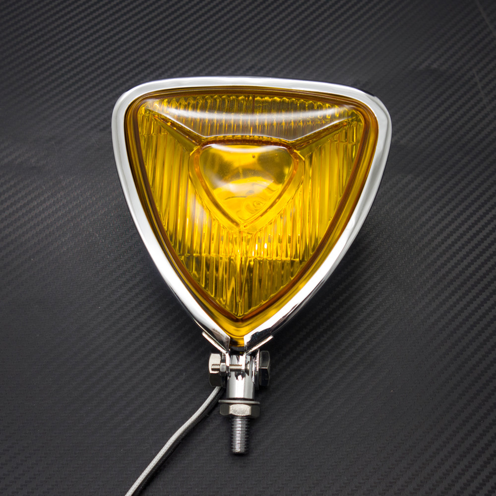 Chrome Motorcycle Triangle Headlight Lamp Flat Back For Harley Chopper Bobber