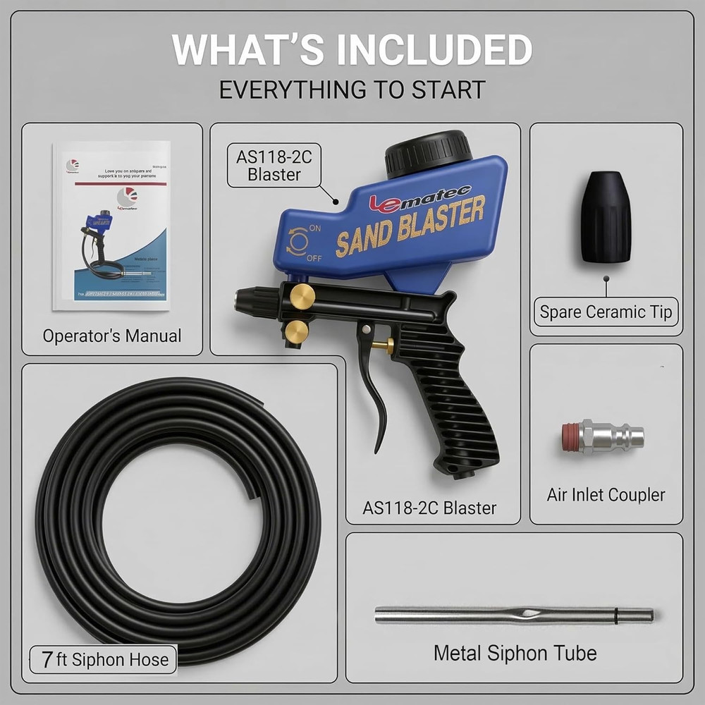 Sand Blaster Gun Kit – Portable Sandblaster for Air Compressor – Rust Removal &
