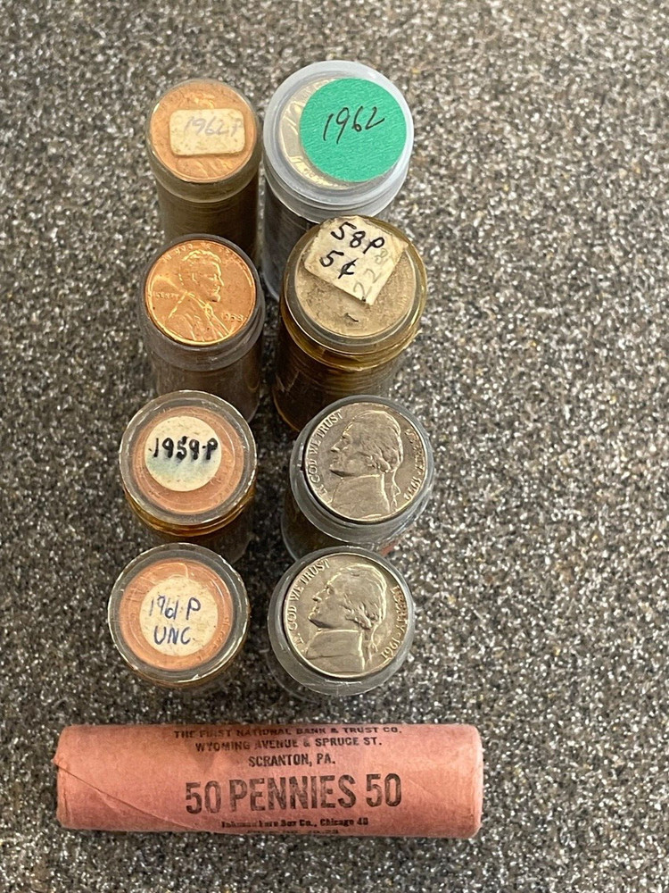 9- Original Gem BU Penny Nickel Rolls