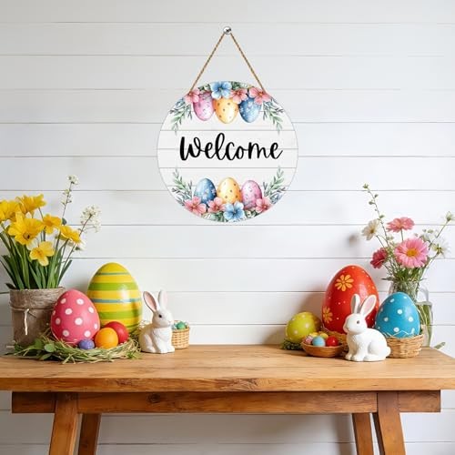 Easter Wreath Easter Door Decorations Cute Easter Eggs Hanging Sign Spring