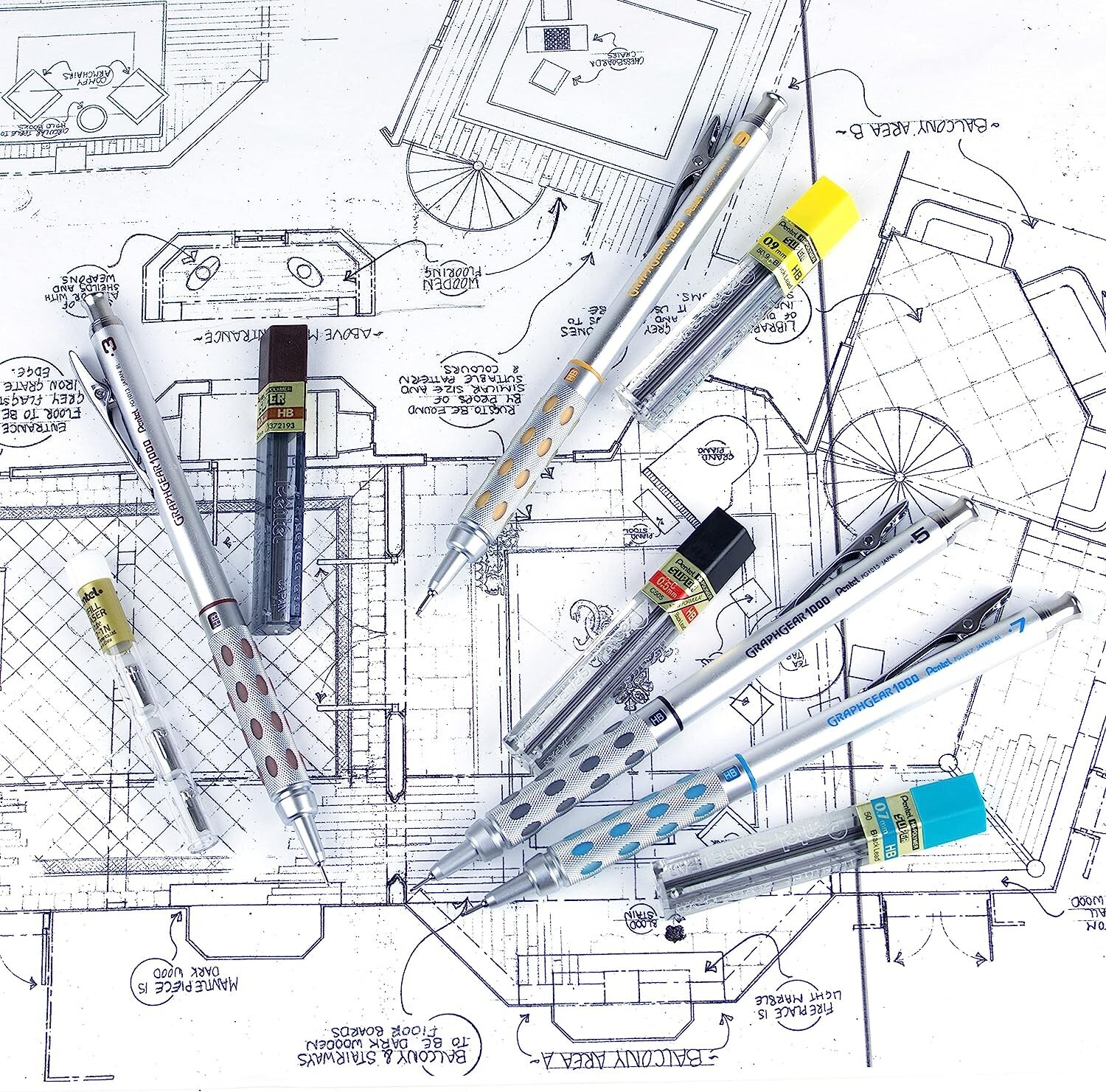 Pentel GRAPHGEAR 1000 Premium Pencils Gift Set with Refill Leads & Erasers