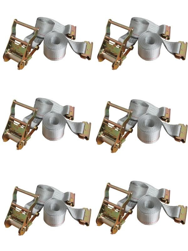 6pk 2in x 16ft E-Fitting Tie Down Straps w/Spring 3000lbs Break Strength Trailer