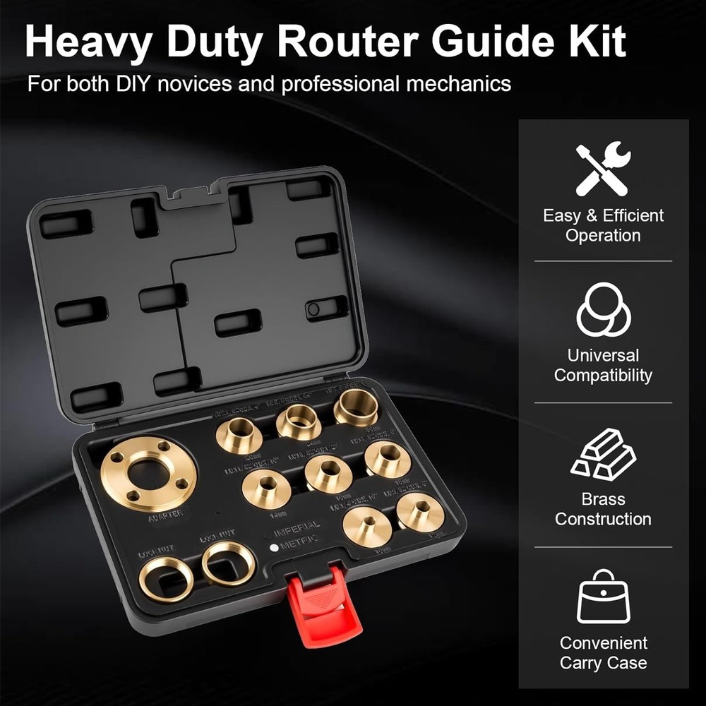 11Pcs Brass Router Bushing Guide Set, Router Template Guide with Lock Nut Ada.