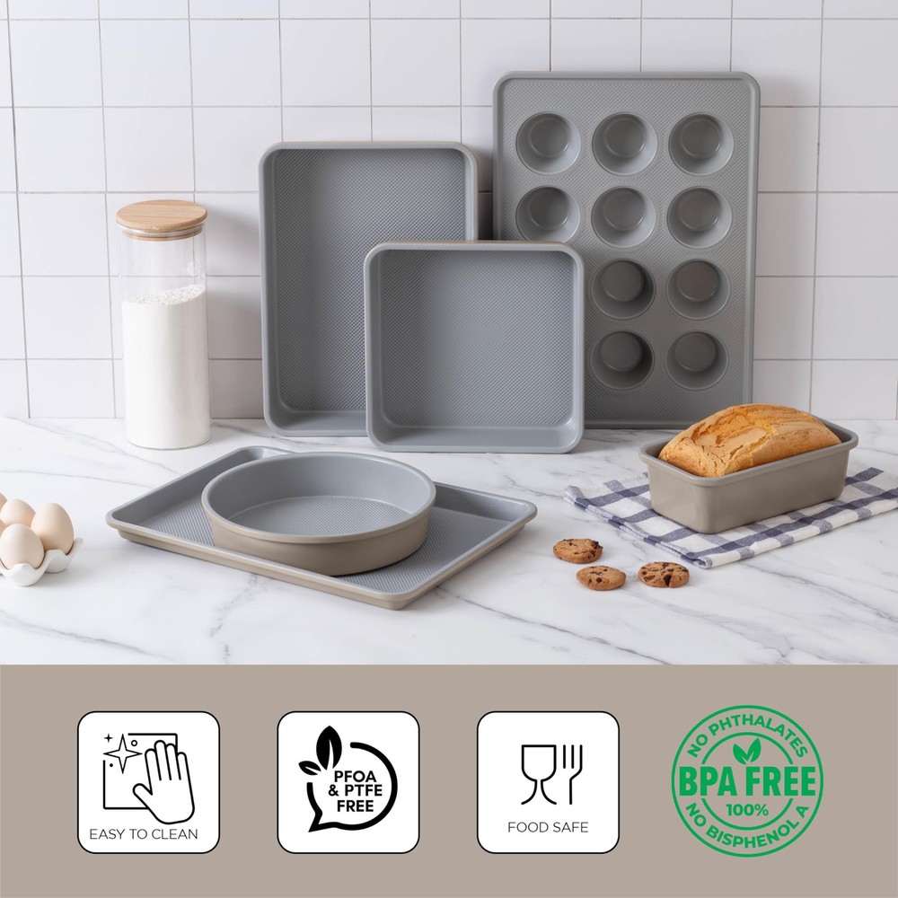 Country Kitchen Nonstick Stackable Bakeware Set - Durable, Easy 6 Pcs, Taupe