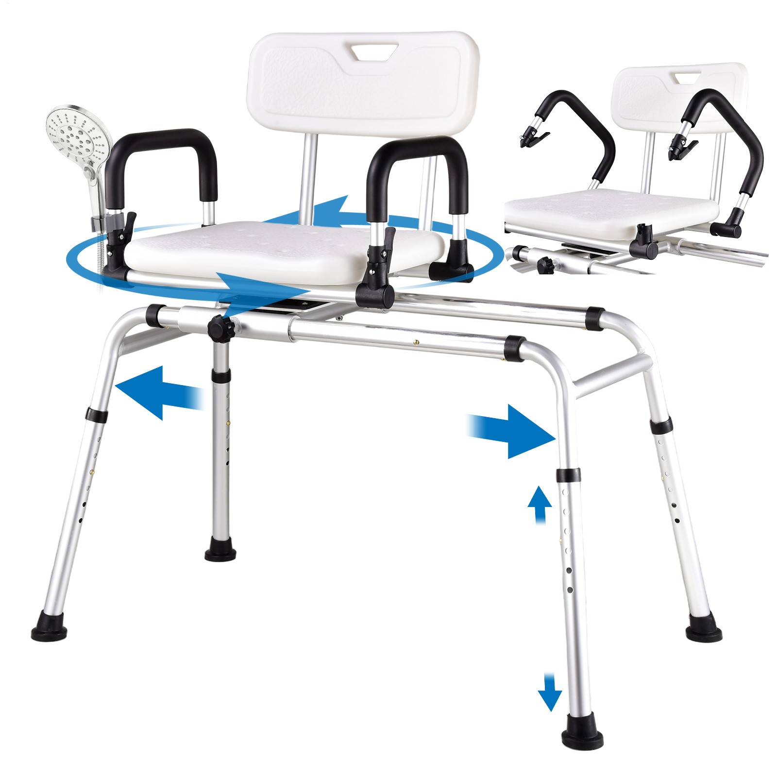 Sliding Tub Transfer Bench Shower Chair w/ 360 Degree Swivel Seat 220LBS