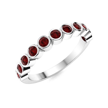 925 Sterling Silver 2mm Round Shape Garnet Half Eternity Stackable Band Ring