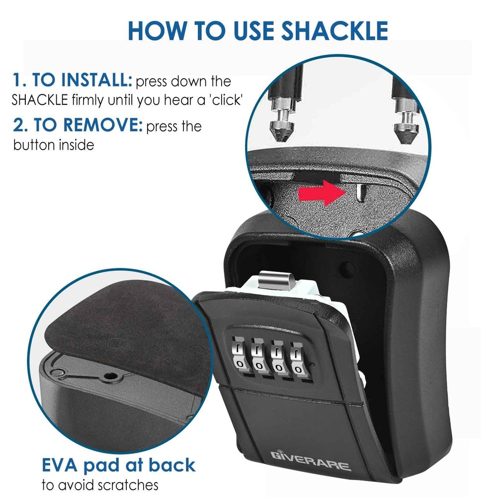 Key Lock Box, Wall Mount 4 Digits Combination Lockbox, Waterproof Black