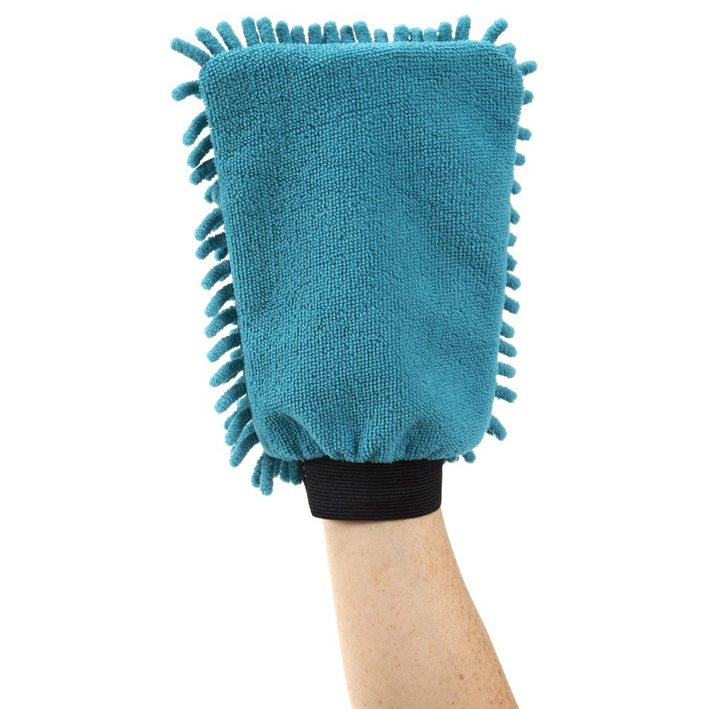 JVL Chenille Microfibre Cleaning Hand Mitt with Elasticated Cuff, Teal/Grey