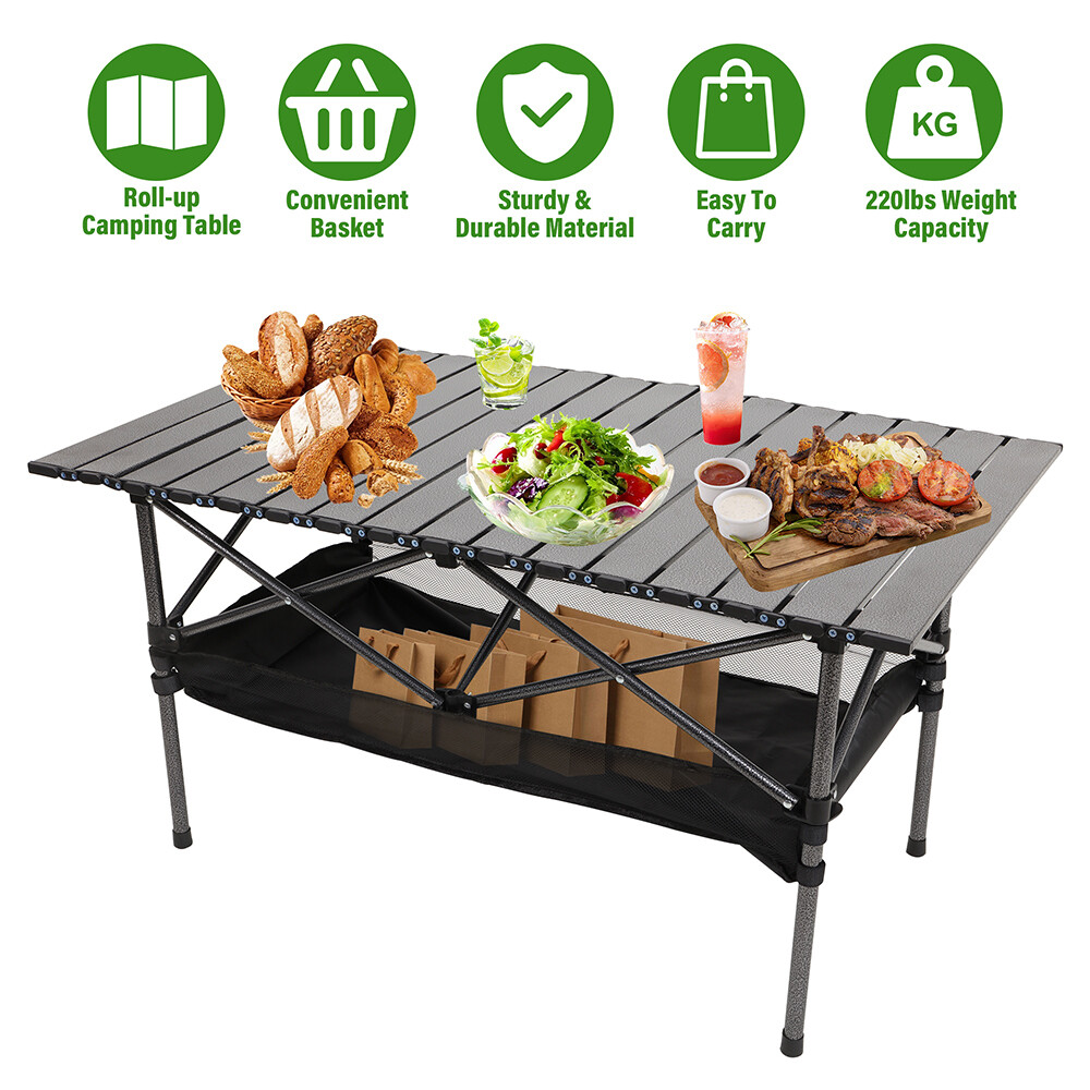 Camping Table That Fold up Lightweight, Aluminum Folding Table Roll Up Table 37"