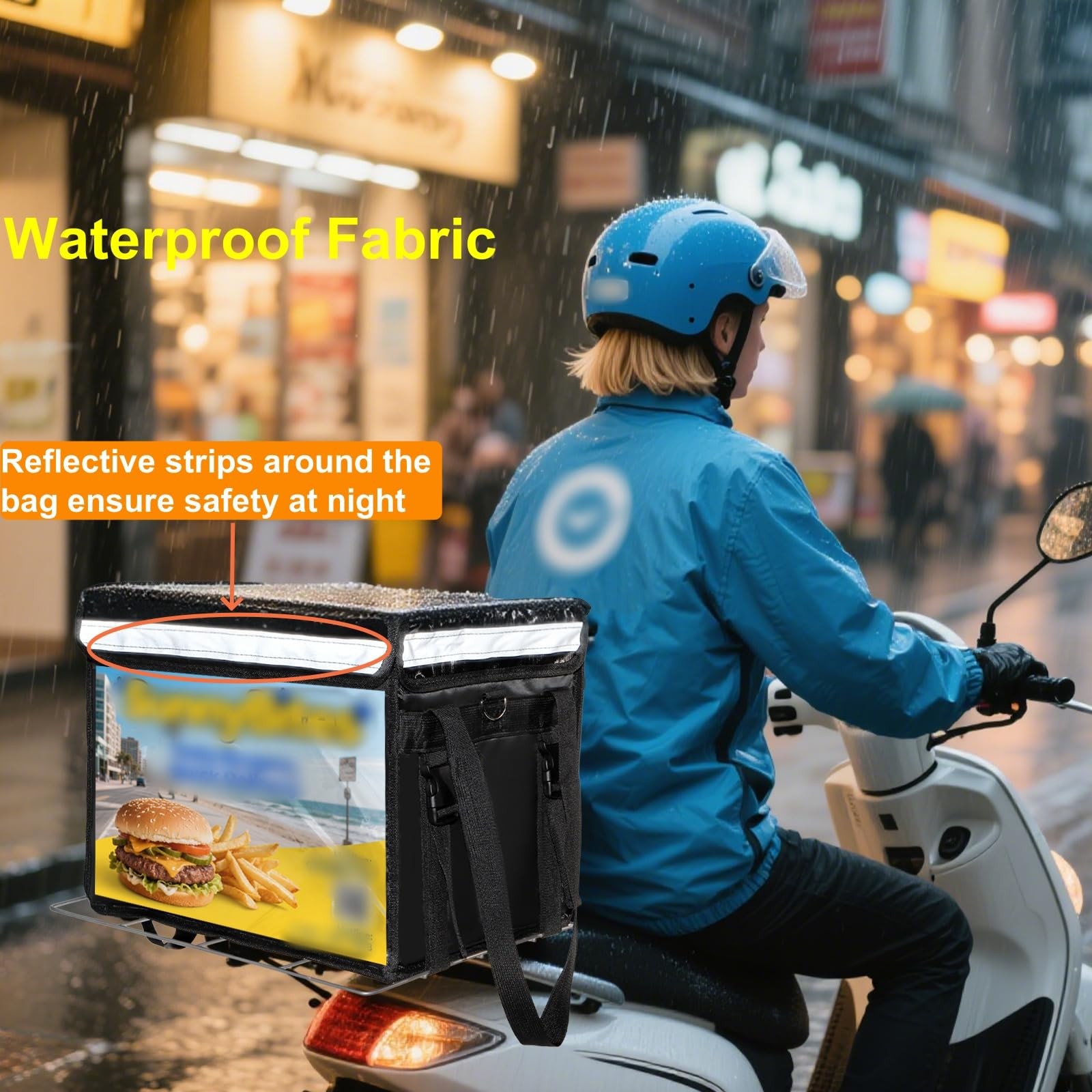 DEAYOU Insulated Food Delivery Bag for Bike, Pizza Delivery Bag with Divider and