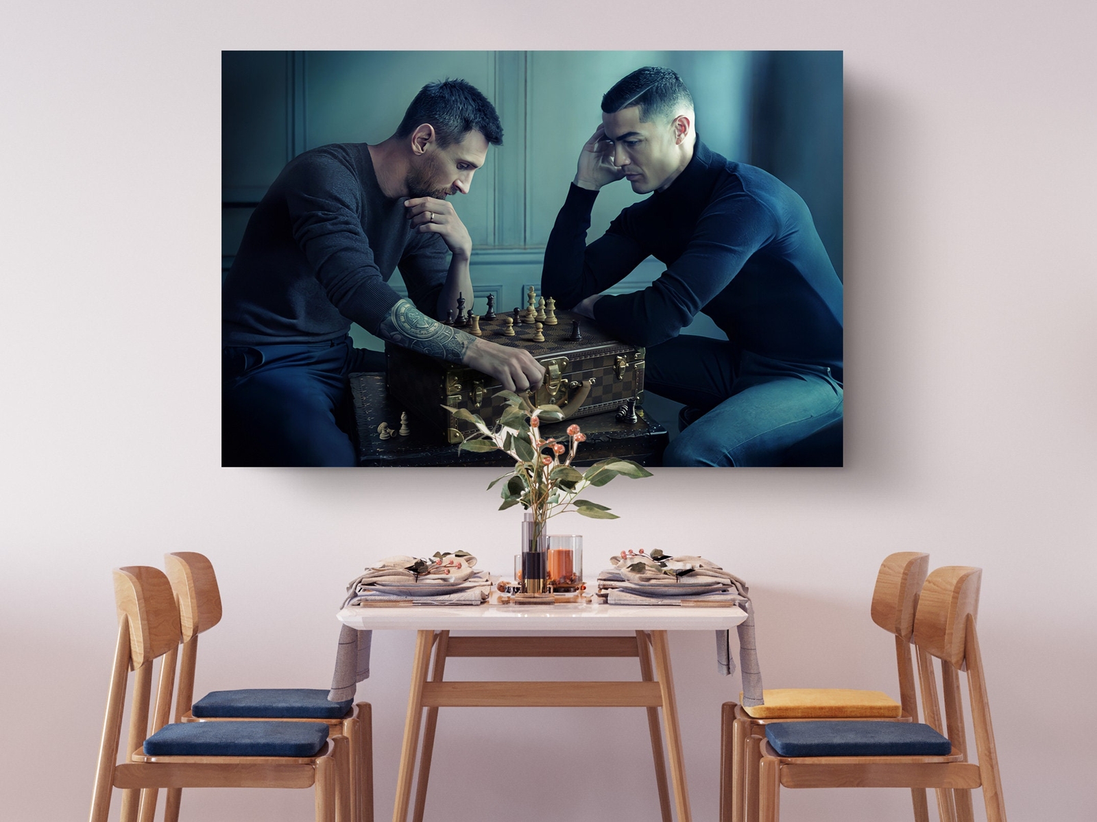 Super Soccer Stars Play Chess Messi vs Ronaldo Canvas Print