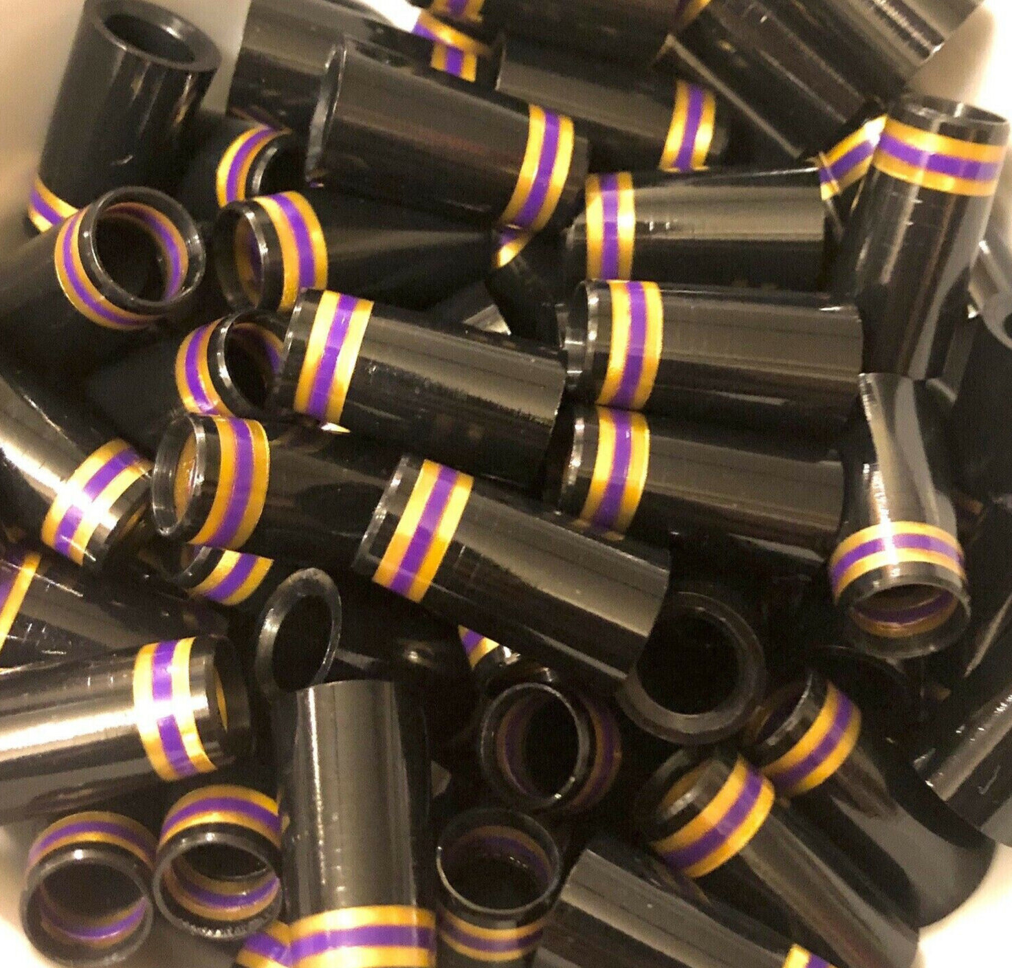 (12) Premium Quality Iron Ferrules Black w/ Purple & Gold Rings 1”