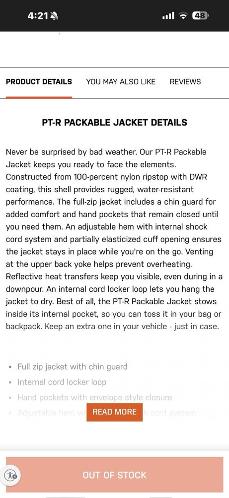 511 Tactical PT R Packable Ripstop Small Jacket