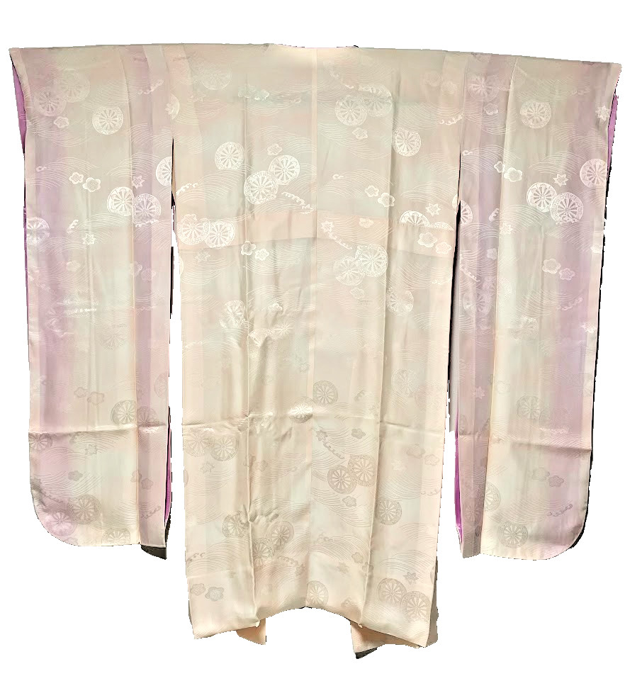 Vintage Silk Nagajuban For Furisode S 25.2in Yuki Japan Pink Sakura Kanoko