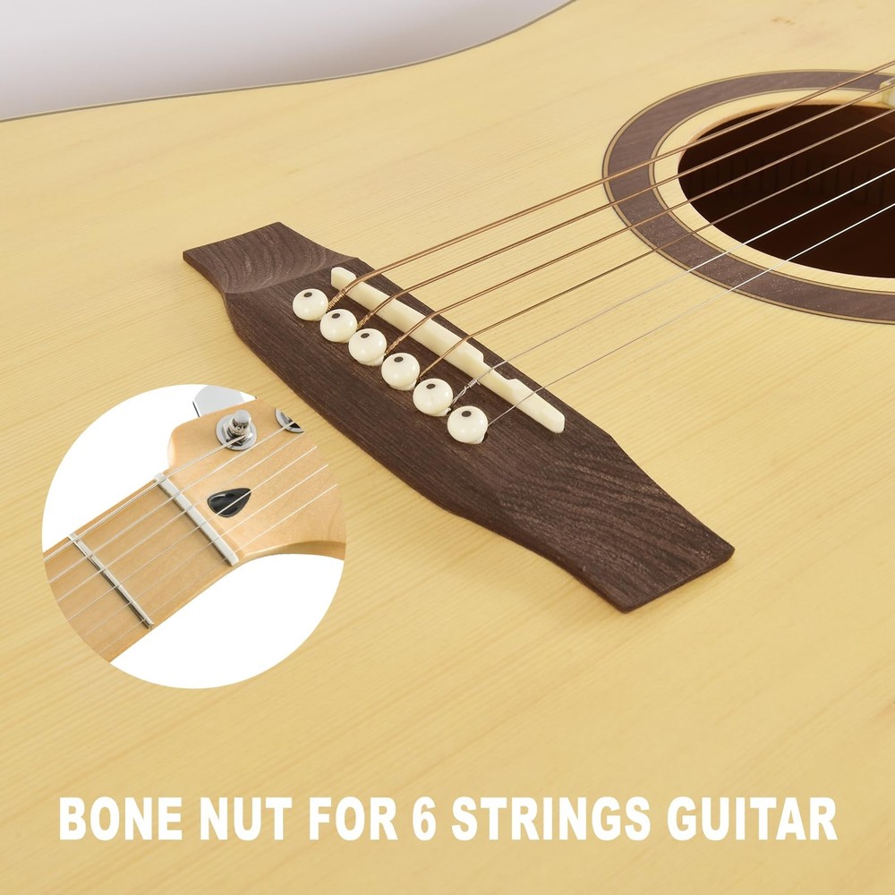2 Pcs 42 mm Bone Nuts for 6-String E-Guitar Pre-Slotted Flat Bottom Strat Tele