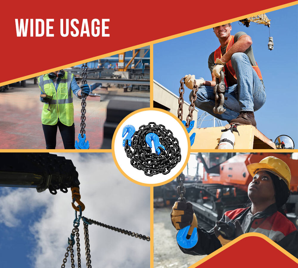 3/8" x 20' G100 High Grade Transportation Chain w/ Grab Hooks, 8800 lbs WLL