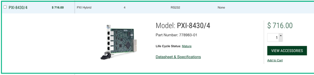 National Instruments PXI-8430 RS232 Module (4 ports)