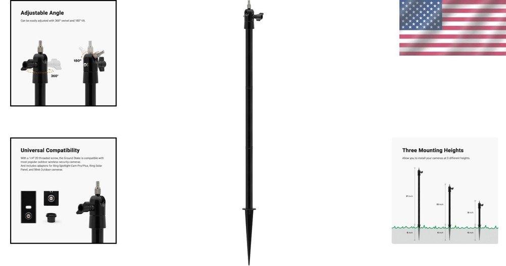 Adjustable Security Camera Ground Stake with 360° Swivel for Optimal Viewing