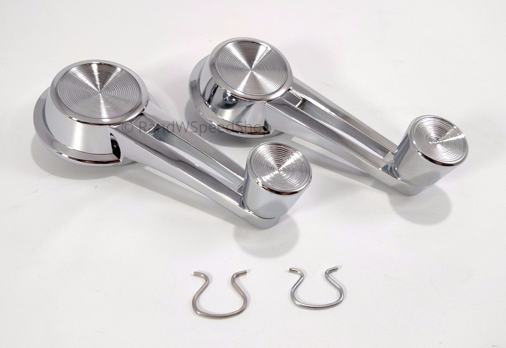 Pair 1961-66 Chevy Chrome Door Window Crank Handles Double Arm Chrome Knobs