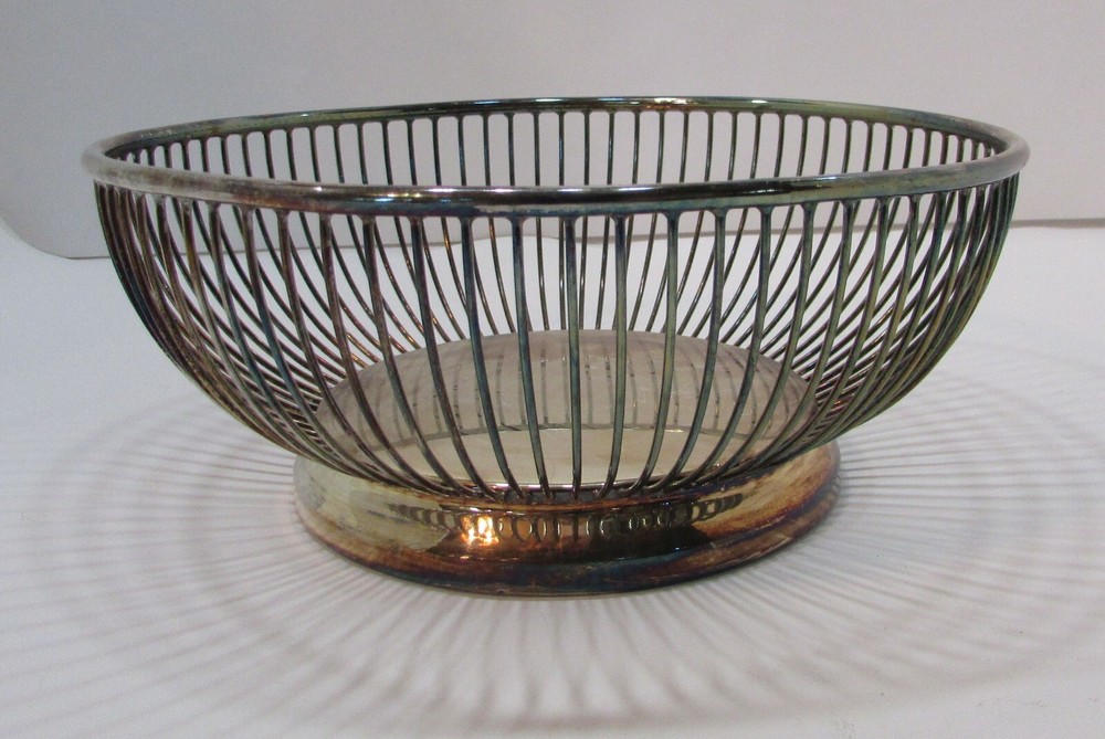 Vintage Gorham Italy Silverplate 3x8 Round Bread Basket Retro Wire Fruit Bowl