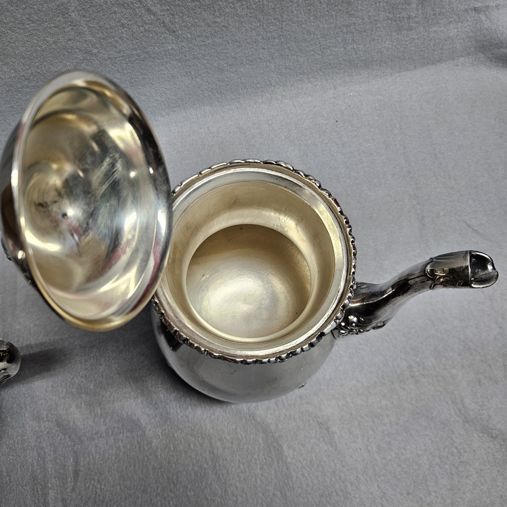 Wilcox International Silver USA Du Barry Floral 7601 & 7602 Tea Coffee Set Vtg