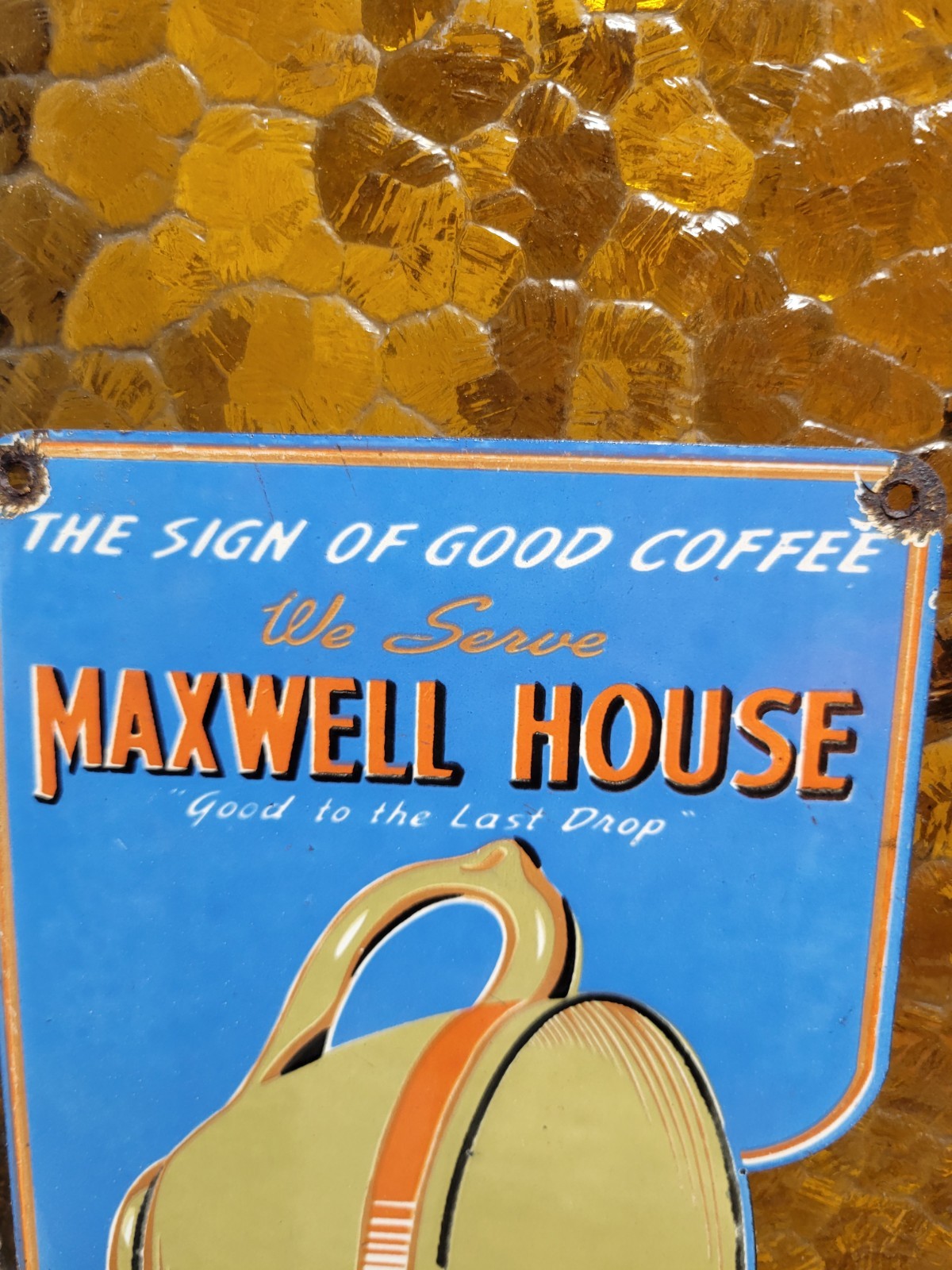 VINTAGE MAXWELL HOUSE PORCELAIN SIGN OLD HOT COFFEE TEA CAFE RESTAURANT BEVERAGE
