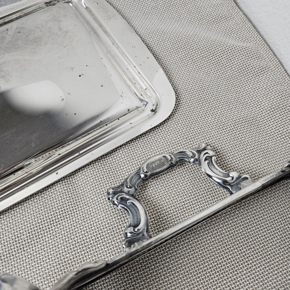 Vintage Oneida Silver Plated Pyrex Casserole Dish Holder Footed Serving Stand