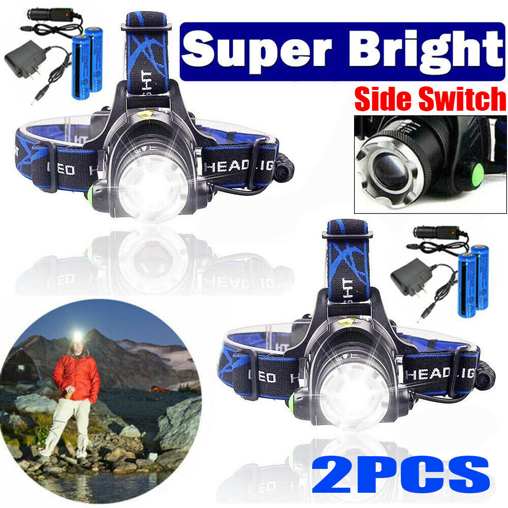 2PACK Super Bright LED Headlamp Rechargeable Headlight Head Lamp Flashlight HOT