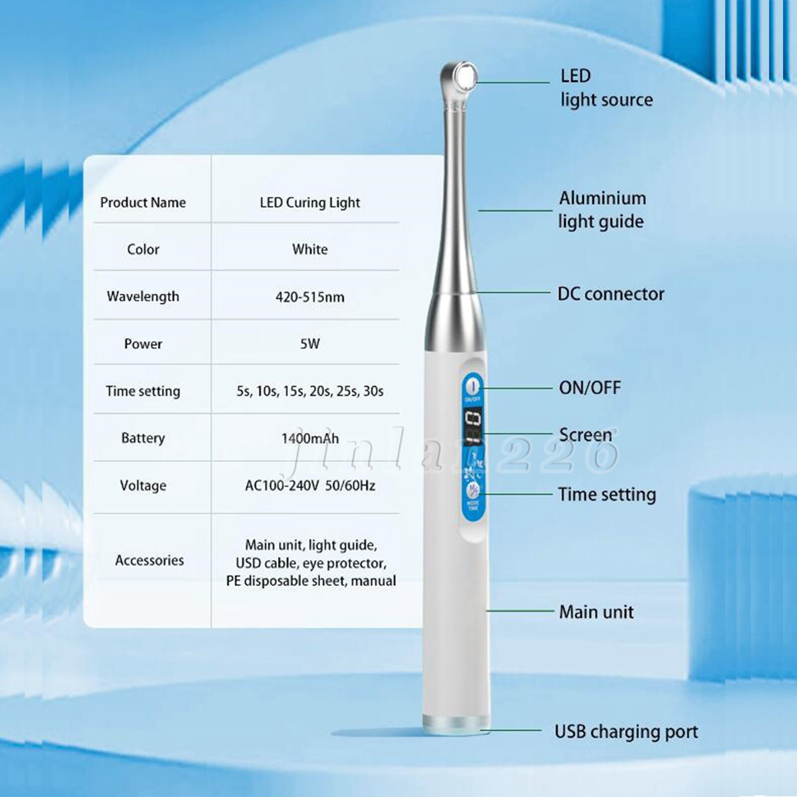 Dental 5Sec LED Curing Light Cure Lamp Wireless Resin Woodpecker Style