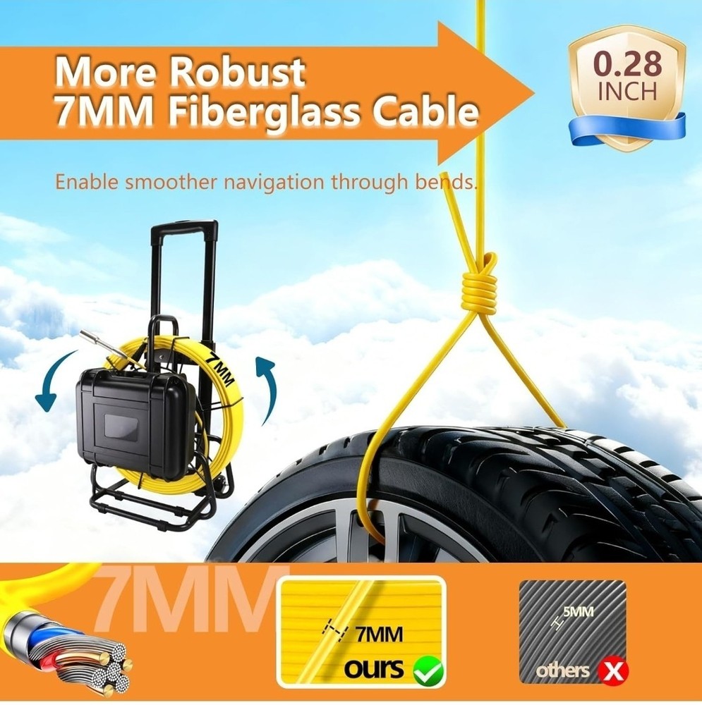 Sewer Camera with Locator,165FT/50M,Pull Handle,Self Leveling,7MM Cable,9'' IPS