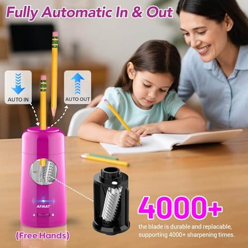 Electric Pencil Sharpener, Rechargeable Fully Automatic Pencil Purple