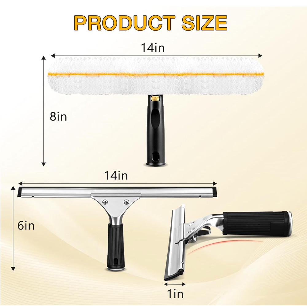 Professional Window Cleaning Squeegee Kit- 14 Squeegee & Microfiber Rotatable W