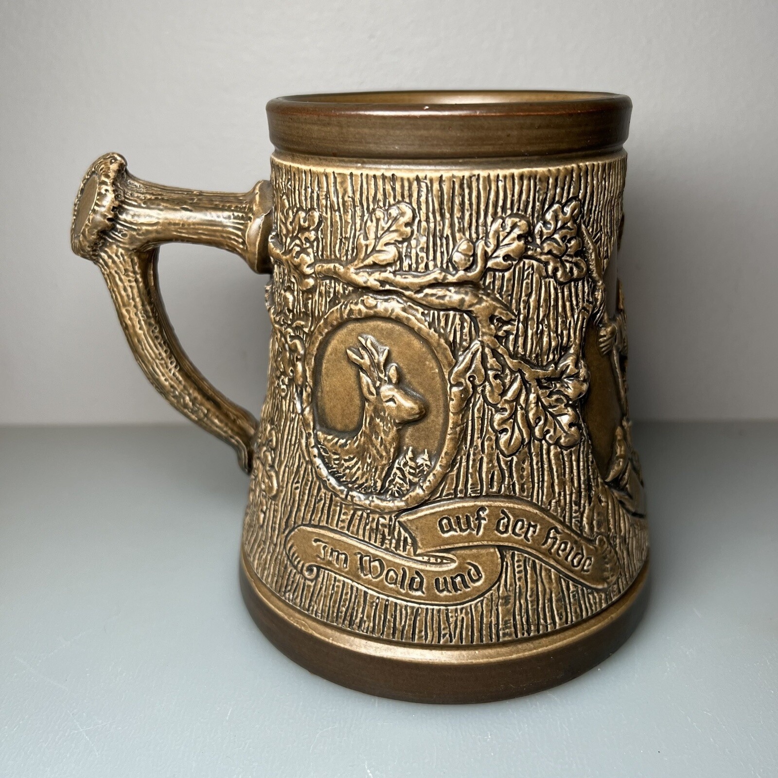 Western Germany Ceramic STAG ELK Beer STEIN MUG Hunter Dogs Black Forest German